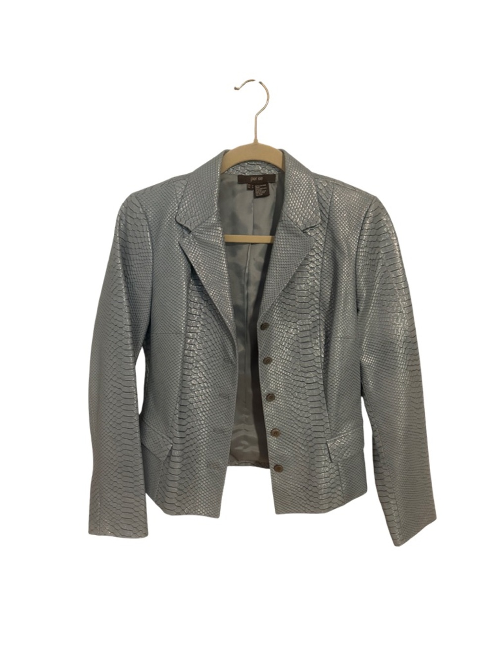 Per Se Light Blue Snakeskin Leather Blazer Jacket Tailored/Textured.   GORGEOUS!